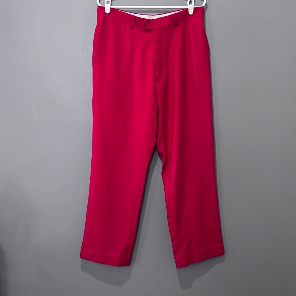 Concitor Dress Pants Men 34R Red Tetron Rayon Flat Front Classic Formal Wedding